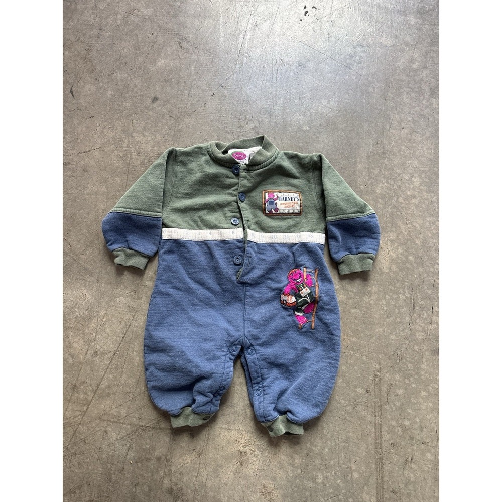 Vintage Barney Baby One Piece Outfit 6-9 Months Mighty Mac Construction